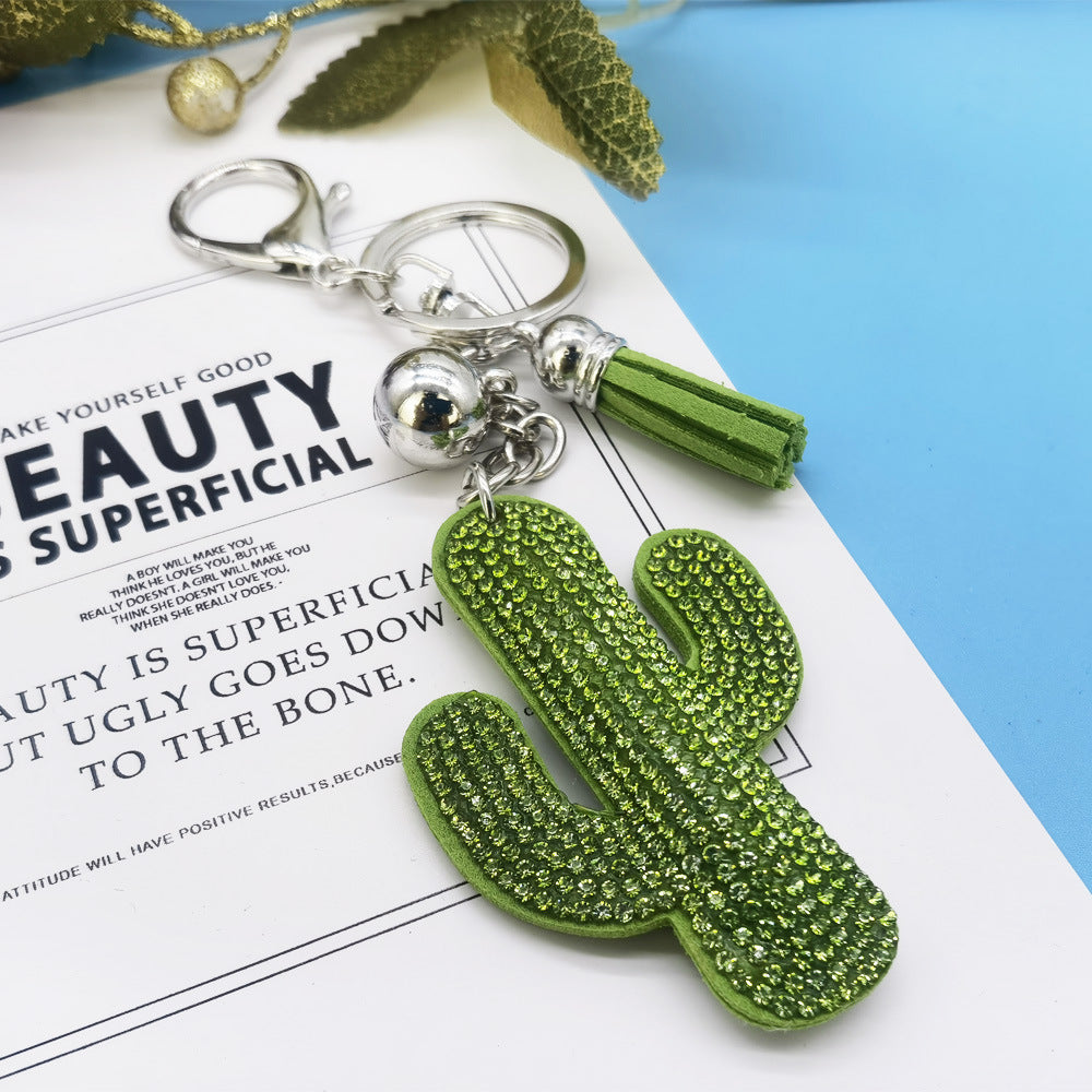 Wholesale Hot Diamond Cactus Tassel Inlaid Diamond Zinc Alloy Keychain